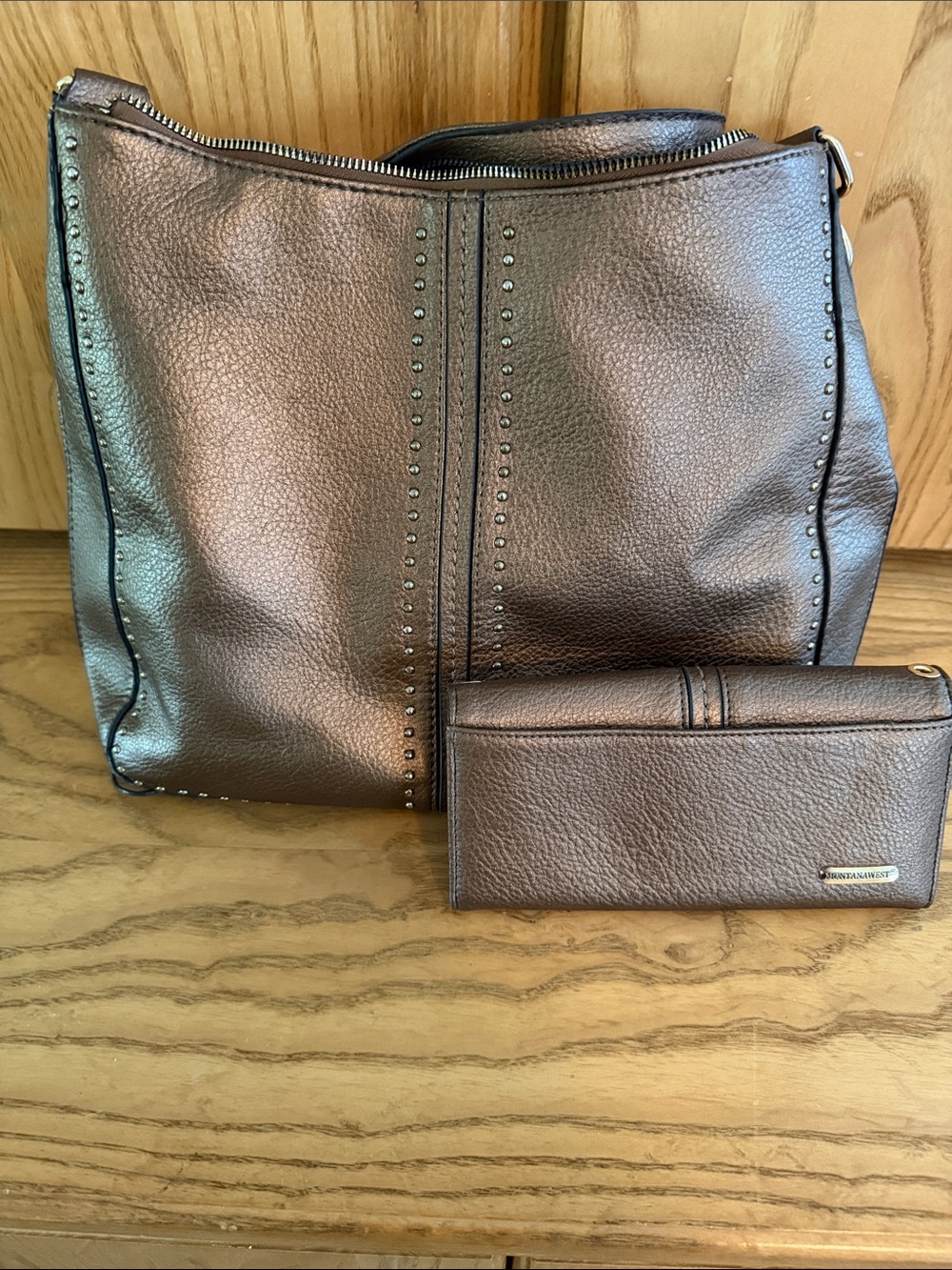 Montana West Metallic Bronze Shoulder Bag with Matching Wallet